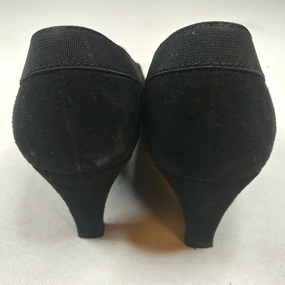 Stuart Weitzman Black Suede Square Toe Pumps. 2" H - Picture 2 of 8